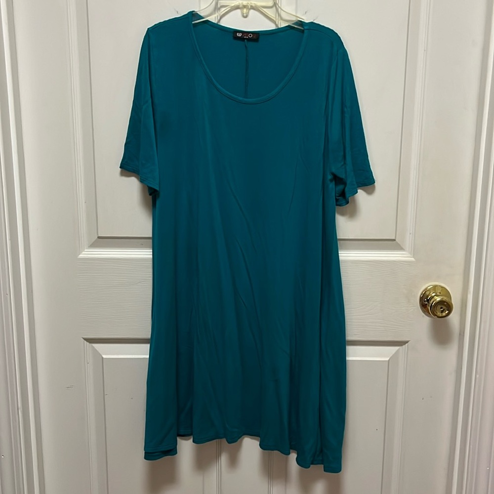 Teal T-Shirt Dress with Pockets, Size M